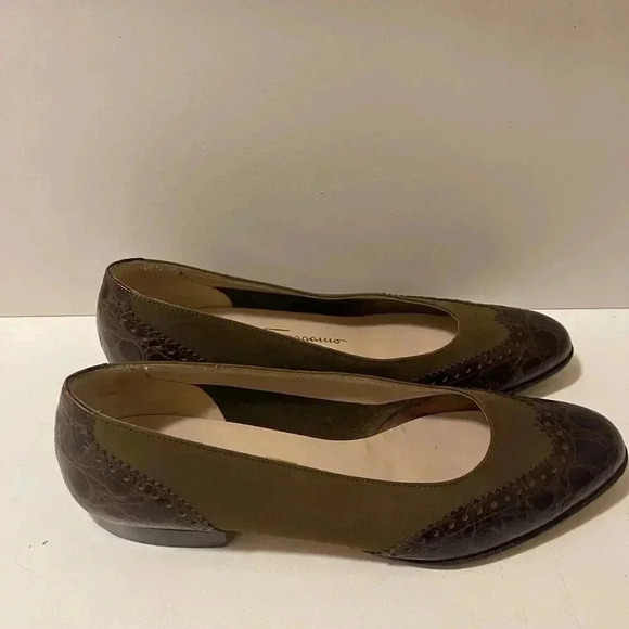 Salvatore Ferragamo crocodile flat Brown and Green size 6 - Picture 11 of 15
